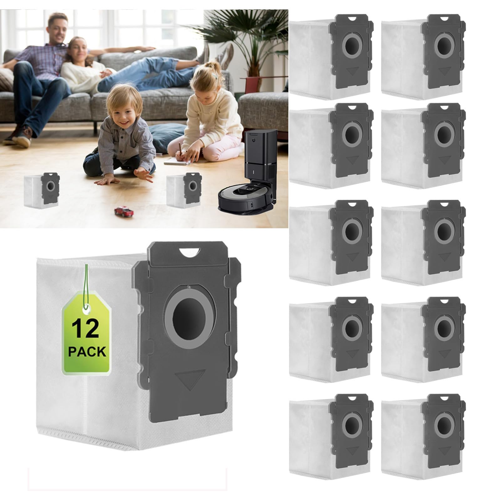 Jupinwin 12 Pack Vacuum Bags for Roomba Bags i&j&s Series, Replacement Roomba Vacuum Bags for Roomba i3 i3+ i4 i4+ i6 i6+ j7 j7+ i7 i7 + i8 i8+ s9 s9+ Automatic Dirt Disposal Bags