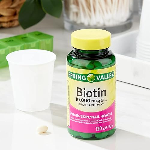 Miniatura 4 de Biotina 10,000 mcg. Spring Valley Biotina 10,000 mcg, 120 unidades, cápsulas blandas, para cabello, piel, salud de las uñas, paquete con 45 diabetes