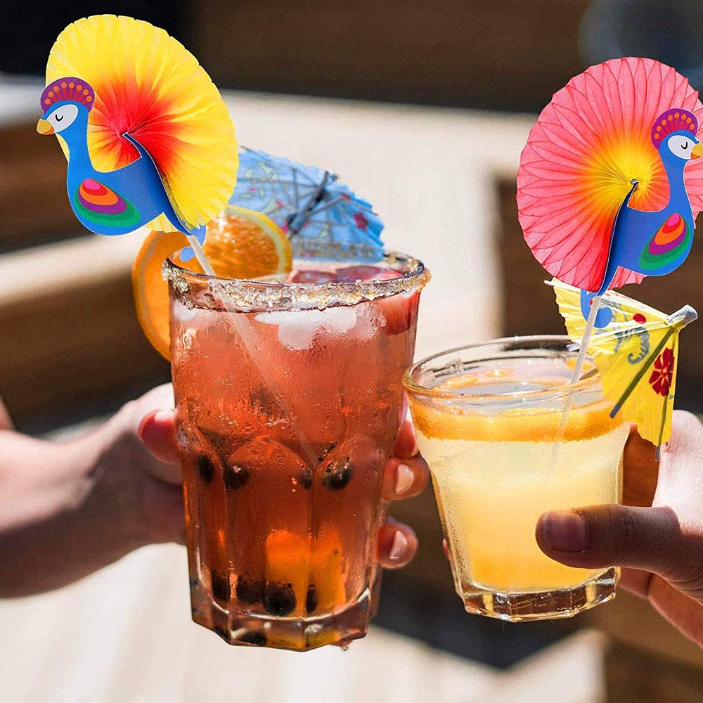 Decorazioni Per Cocktail - 50 Ombrelli In Carta E Legno, Per Bevande, Frutta E Cupcake - Foto 9