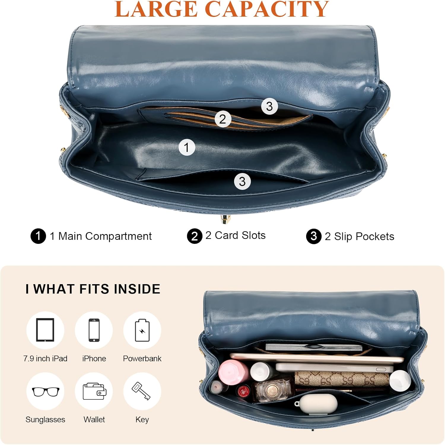 Over Earth Quilted Leather Handbag for Women Chain Crossbody Purse Trendy Shoulder Bags