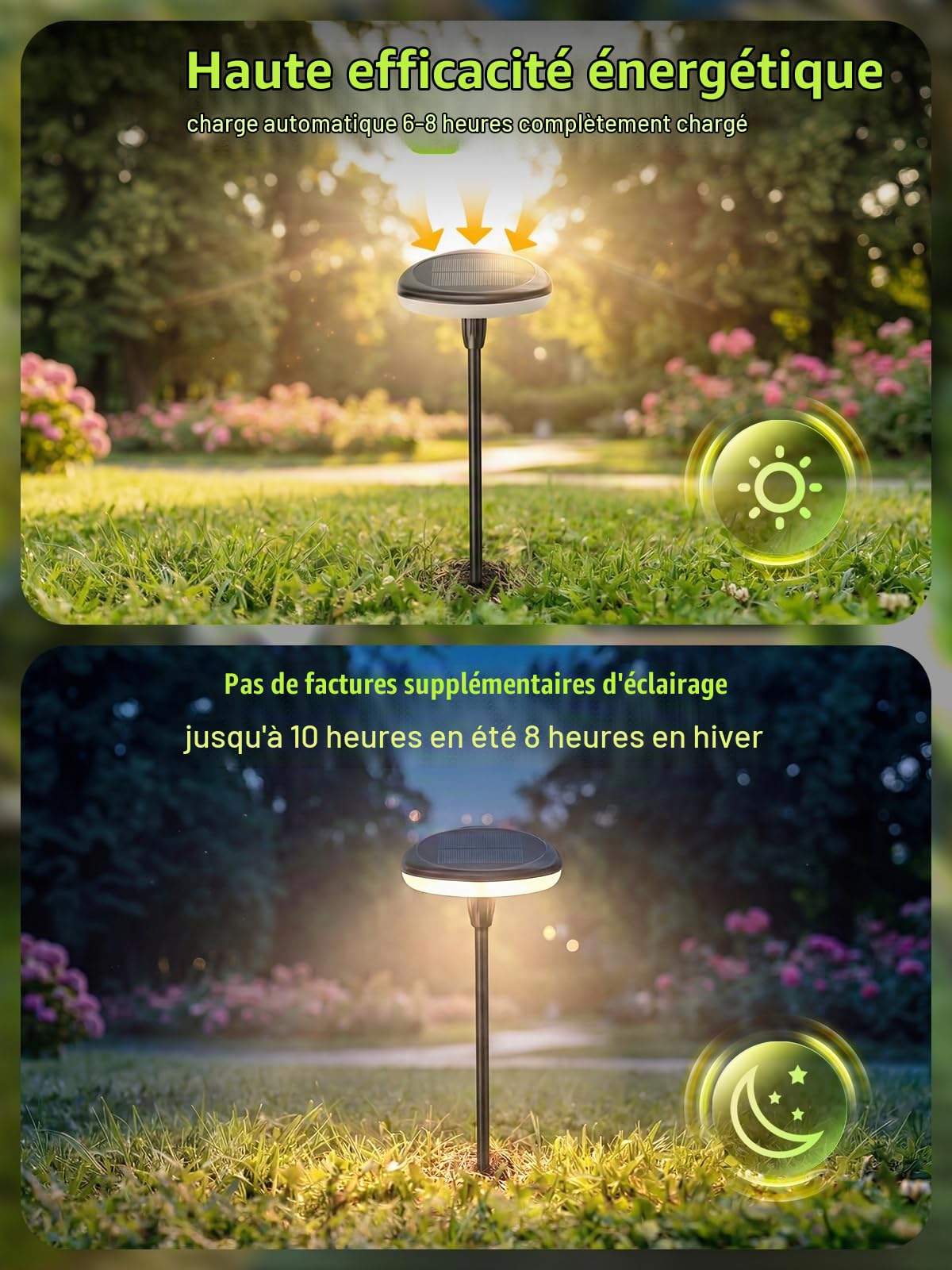 4 Lumières Lampe Solaire Exterieur Jardin,1000mAh Étanchéité IP65 Lumiere Solaire Extérieure Blanc Chaud, 50/82CM Hauteur, Super Lumineux 34 Lumens,Lumière Décoration pour Allées Extérieures, Jardin