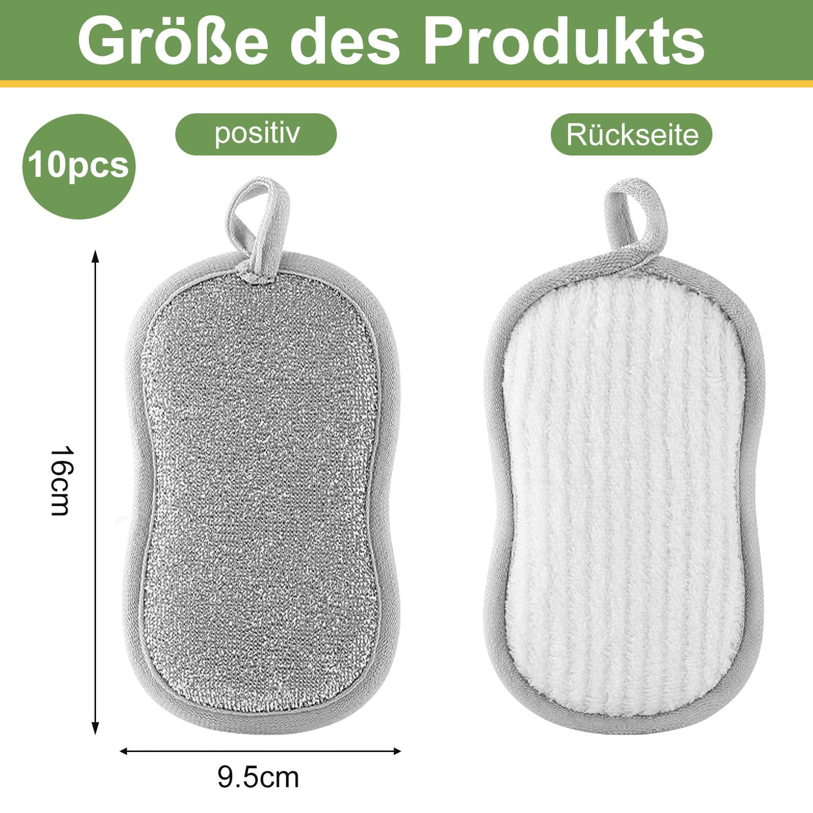 Gąbka do mycia naczyń, duża gąbka do czyszczenia, 10 sztuk dwustronna, 16 x 9,5 cm | Gąbka kuchenna zmywalna, odporna na zarysowania gąbka kuchenna do sprzątania domu kuchnia zlew naczynia łazienka