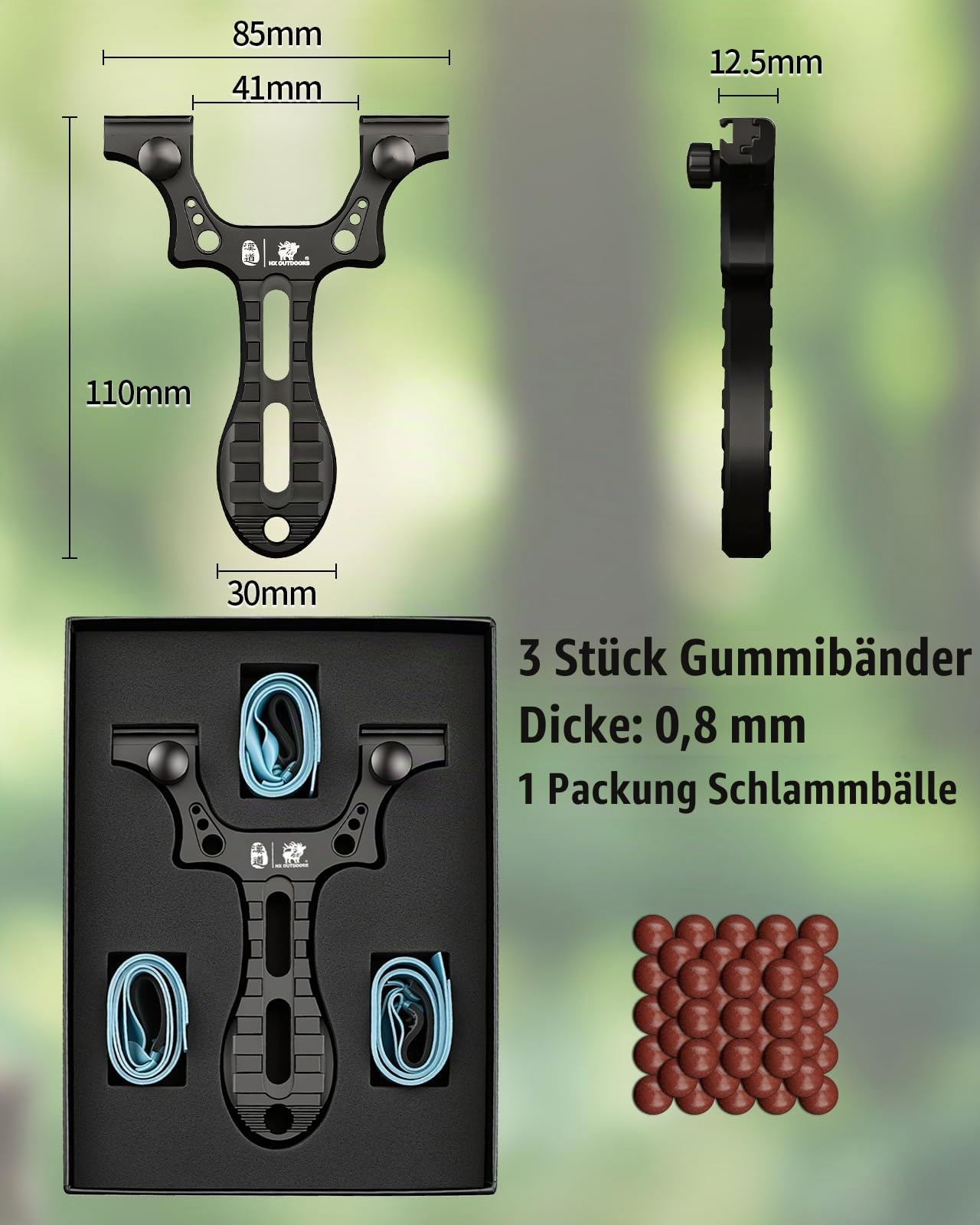 HX OUTDOORS EDC-079A Steinschleuder Zwille Schleuder, Schleuder Set aus Aluminiumlegierung für Profi Jagd, Gesamtlänge 11 cm, Outdoor Sport Schleuder Und Tonkugeln (Schwarz
