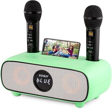 Karaoke Machine for Adults and Kids,Portable Bluetooth Karaoke Machine with Mobile Phone Holder, PA Speaker System with 2 Wireless Bluetooth Microphone Best Birthday Gift Green