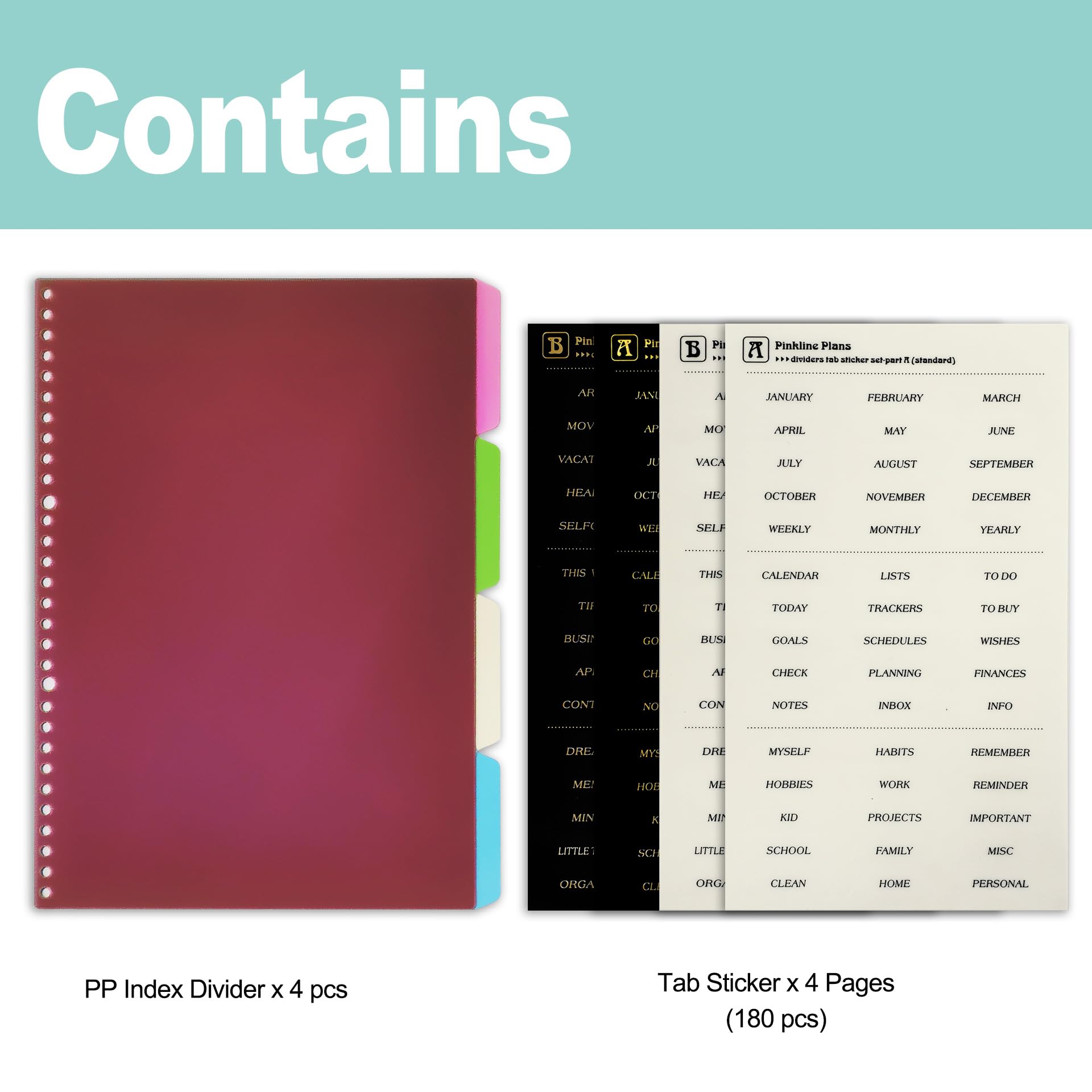 Zelten PP Binder Index Dividers with 4 Sheets Tab Stickers for Personal Organizer (PP Multi Color 4-Tab, A4/30 Hole) - Image 2