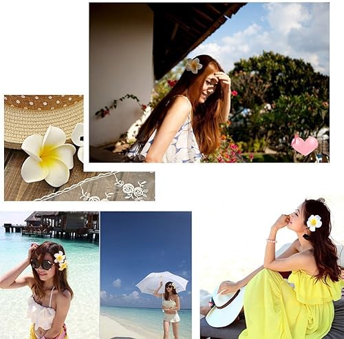 Miniatura 5 de 100 pétalos artificiales de plumeria rubra hawaiana de espuma de Frangipani de 1.6 pulgadas de diámetro, para decoración de bodas, fiestas (naranja)