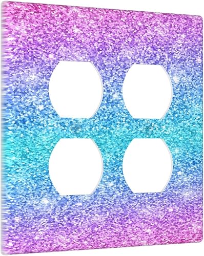 Miniatura 2 de Cubierta decorativa de enchufe con purpurina rosa y azul  2 cuadrillas 2 dúplex  Cubierta de placa de interruptor de luz, placas de receptáculos de
