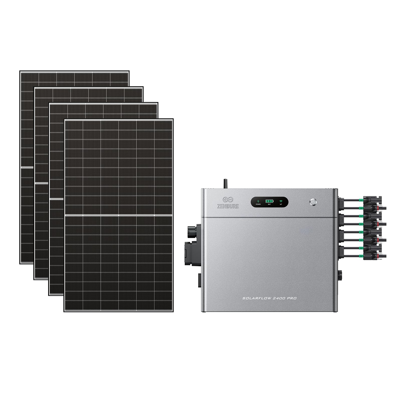 Zendure SF2400 Pro Balkonkraftwerk mit Speicher, 2400W Bidirektionale AC-Leistung, 4 750W MPPT, 4800W PV-Eingang (3000W DC+1800W AC), Eweiterbar von 16,8kWh, Play & Plug, IP65, mit 4 515W Solarpanels