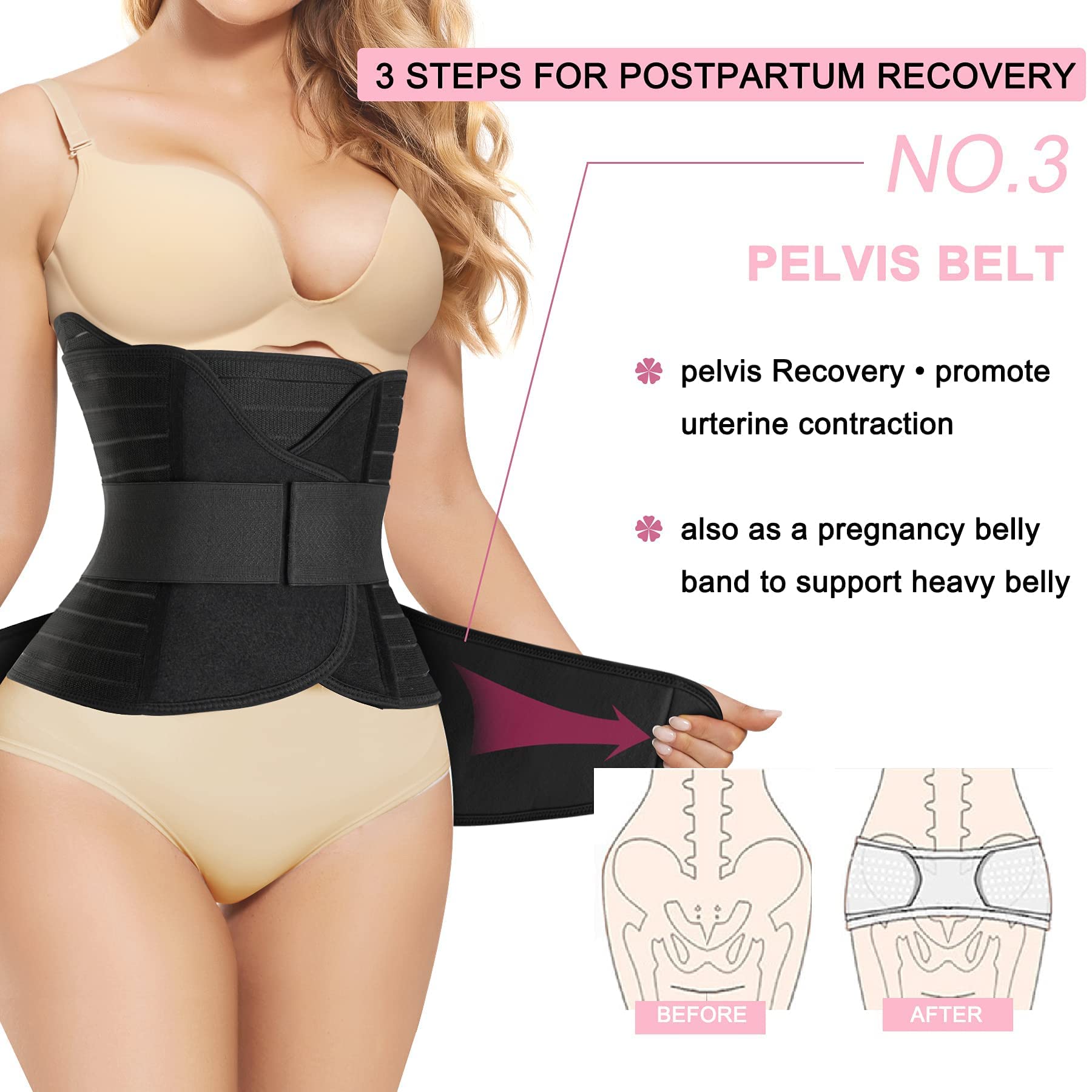 Gotoly Ceinture de récupération 3 en 1 post-partum - Ceinture de maintien du ventre après la grossesse