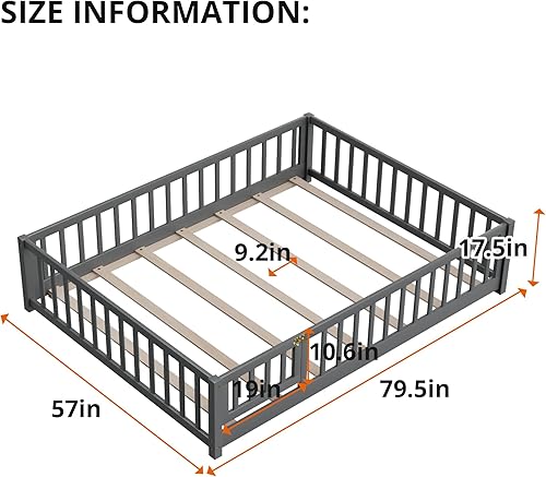 Miniatura 21 de Marco de cama Montessori de madera de tamaño individual con listones de madera, valla y puerta para niños, niñas y niños, espresso (con listones de