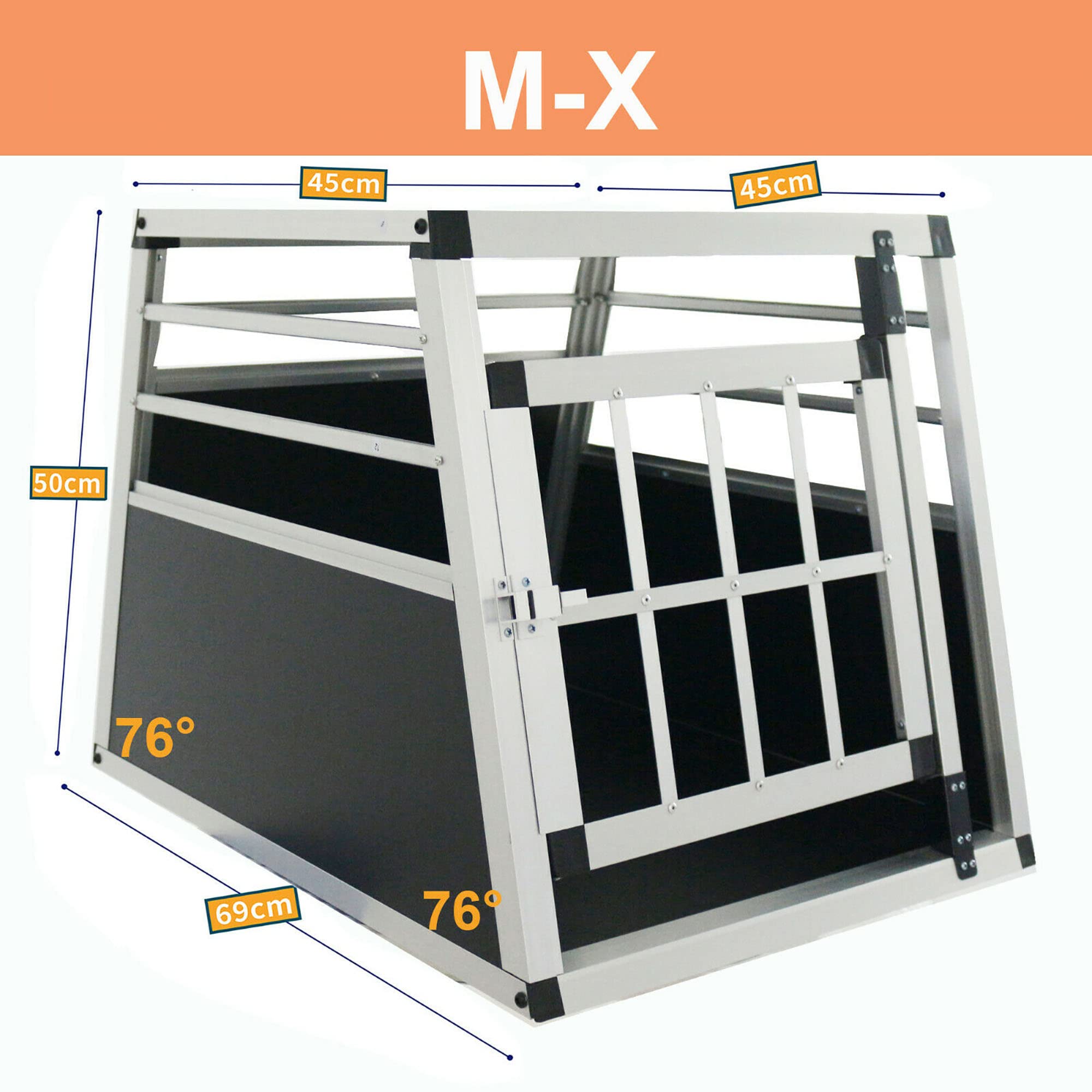 Alu Hunde Autotransportbox – Auto Hundebox robust & pflegeleicht – Gittertür verschließbar - Aluminium Kofferraumbox Reisebox für Hunde Katzen (54L x 69B x 50H cm)