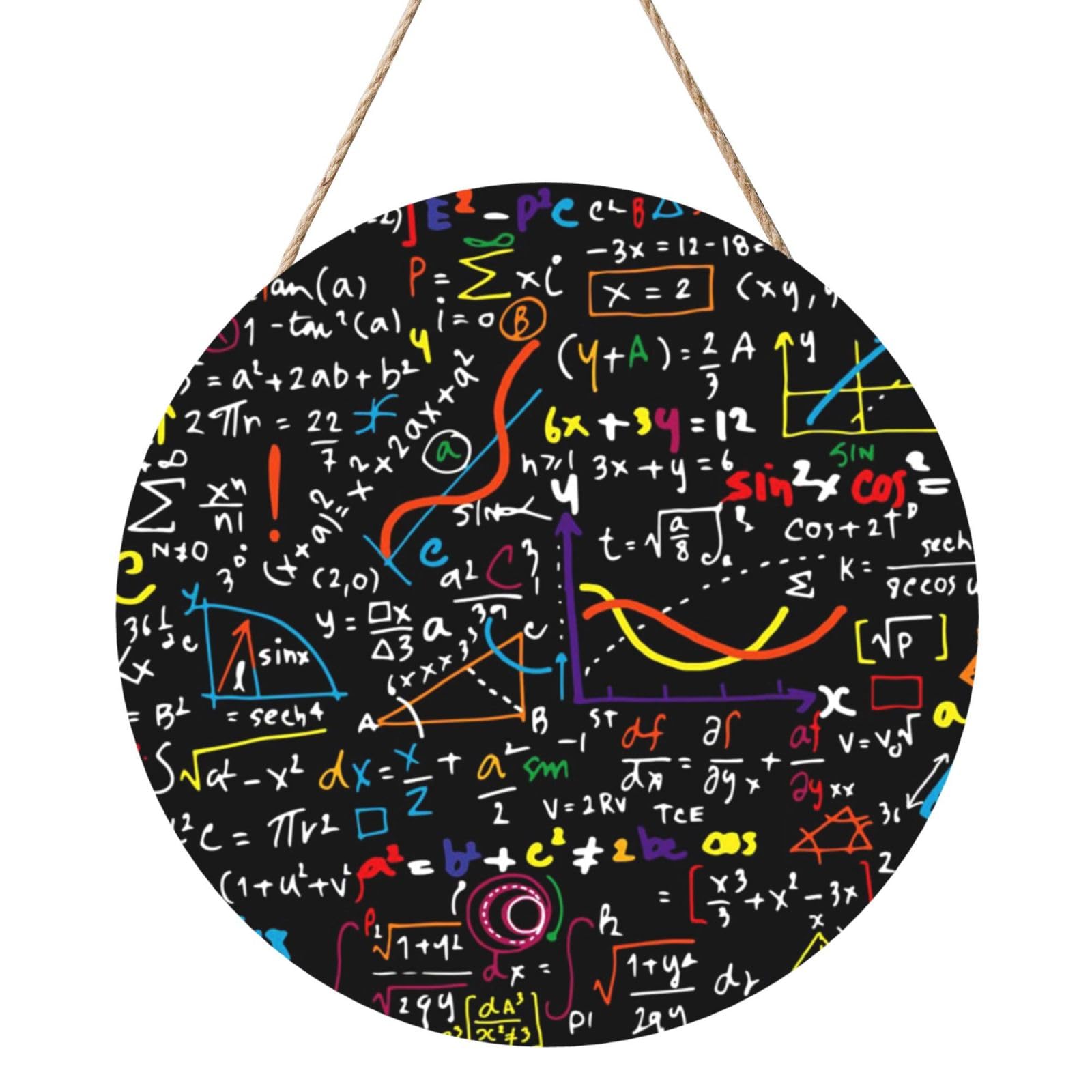 InOmak Math Formula, Round Wood Panel Painting 12 in, Wall Hanging Painting For Home