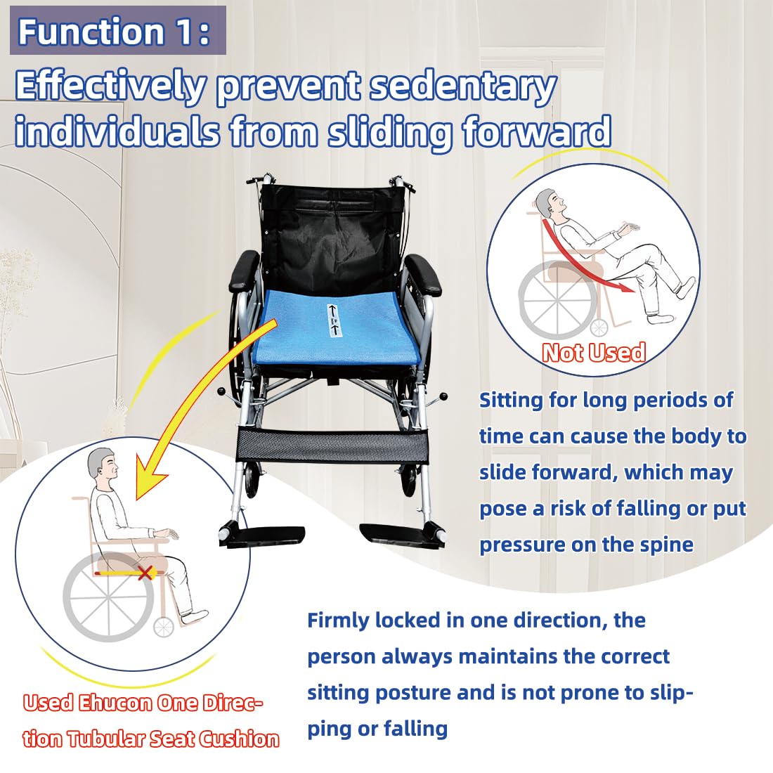 One Direction - Cuscino tubolare per sedile, prevenzione delle cadute per anziani su sedia o sedia a rotelle, eccellente cuscino antiscivolo per sedile auto e sedia da ufficio, 43,2 x 43,2 cm