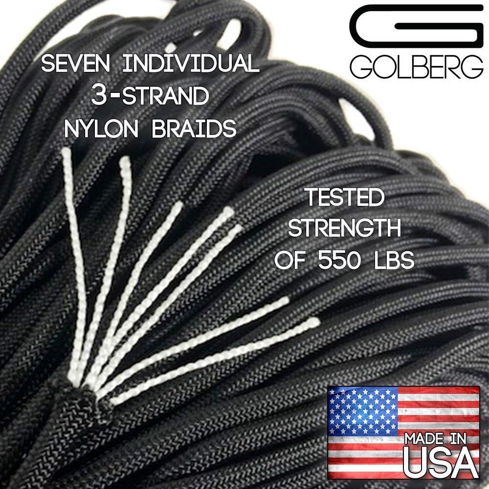 GOLBERG G MIL-SPEC-C-5040-H Authentic Mil-Spec 550 Paracord - 550 Lb Type III 7 Strand 5/32 Inch Parachute Rope - 100% Nylon