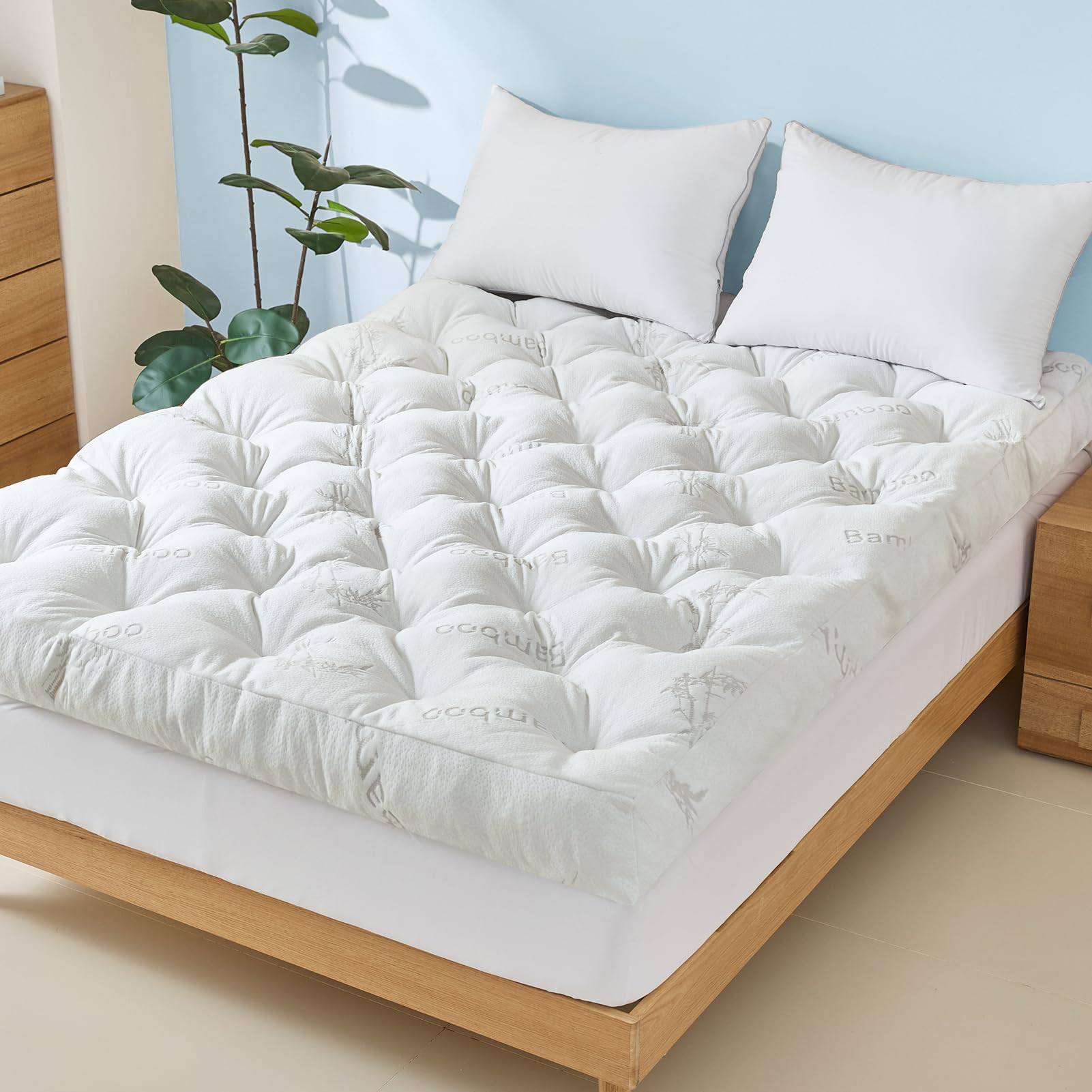 Photo 1 of 5 Inch Queen Mattress Topper Viscose Derived from Bamboo,Extra Thick Pillow Top Mattress Pad Queen Size,Cooling for Hot Sleepers,Memory Foam Filling for Pain Relief,White