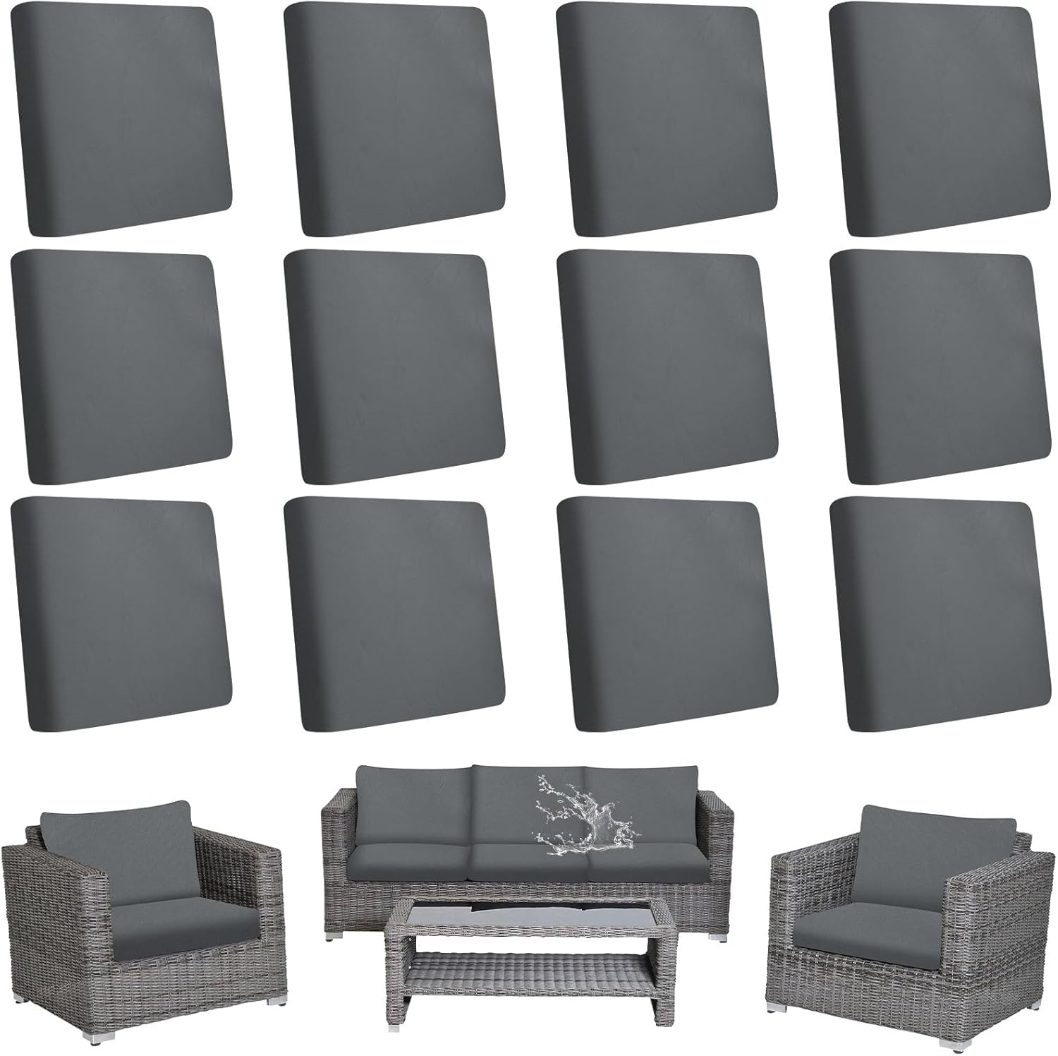 JTKDG 12Pcs Stretch Patio Cushion Covers Waterproof Outdoor Couch Sofa Replacement Slipcovers for Patio Furniture Cushion Covers, Washable Reusable Furniture Protector (Dark Gray) — image 1