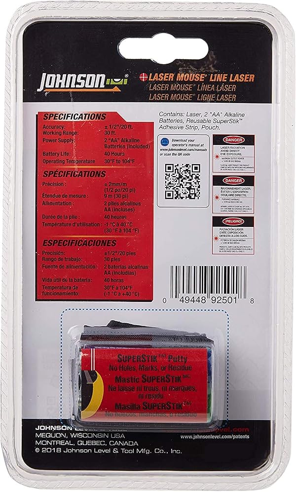 Johnson Level & Tool 9250 Laser Mouse, 30' Interior Range, Orange, 1 Laser Mouse by Johnson - Image 3