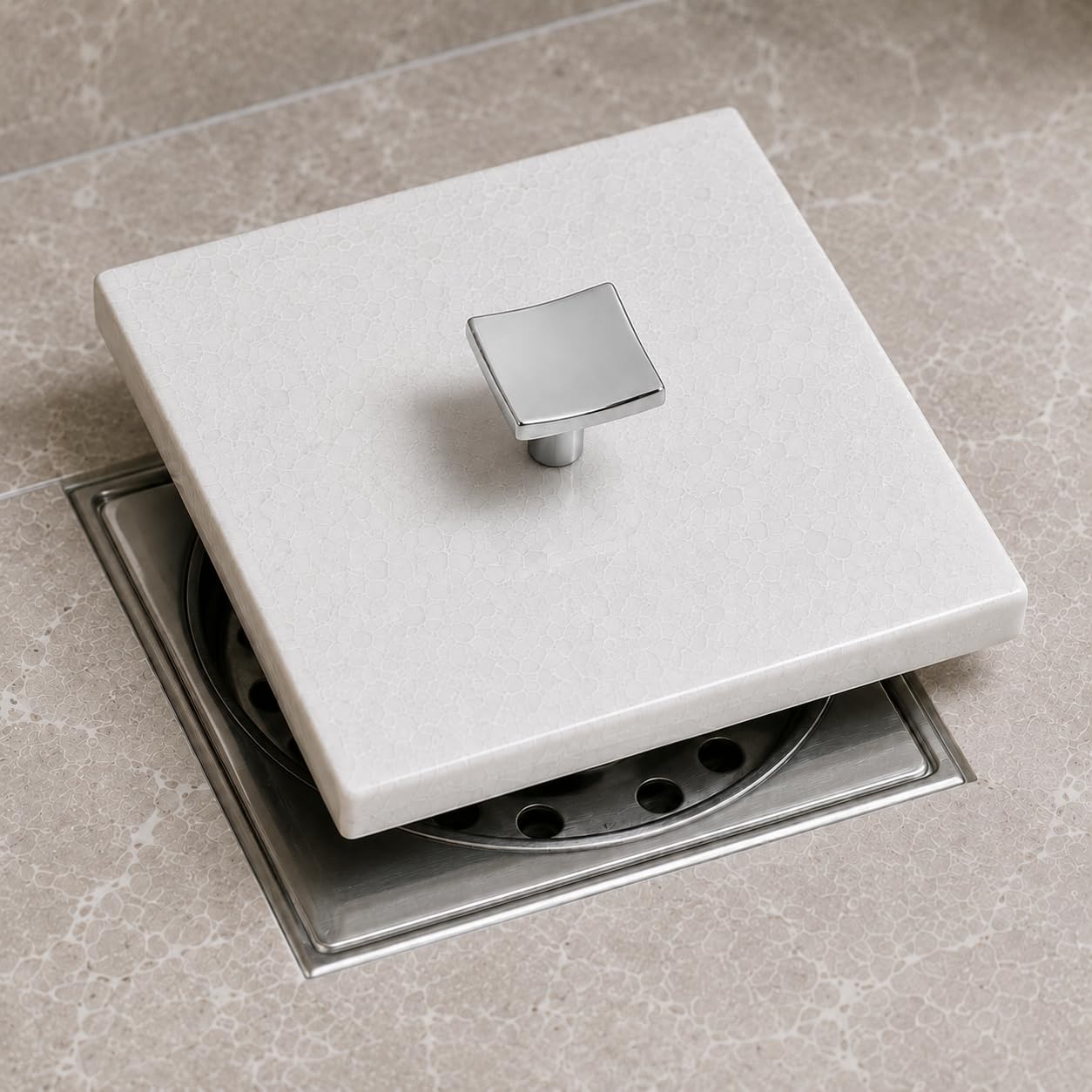 Orret Home Doğal Mermer Gider Kapağı Koku Önleyici 10x10 cm – Kare Mermer Gider Kapatıcı, Banyo Duş Gideri Koku Engelleyici, Dekoratif Taş Gider Örtüsü, Şık Banyo Gider Kapağı