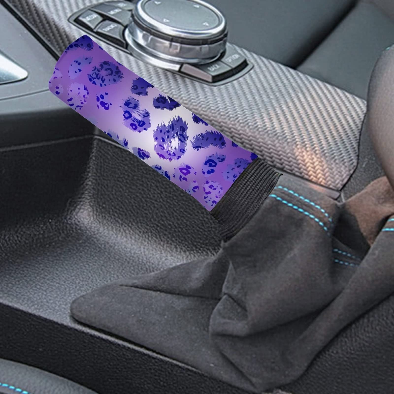 STUOARTE Rainbow Leopard Print Car Handbrake Cover Gear Shift Knob Cover, Universal Wild Cheetah Pattern Car Accessories Set