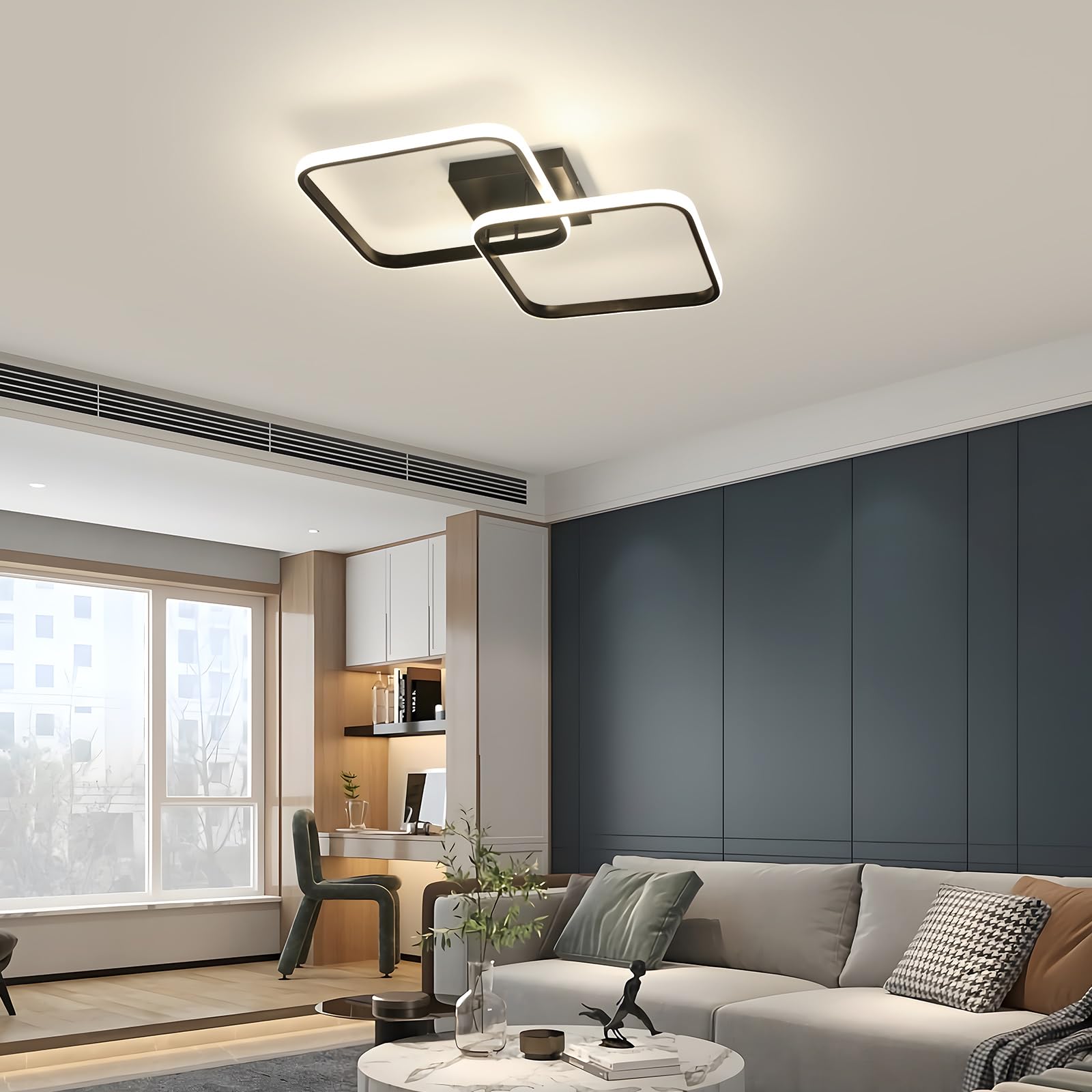 Osairous Plafoniera LED Soffitto Moderno, 42W 4725LM Lampada da Soffitto LED, Plafoniera Quadrata Nera Soggiorno in Acrilico per Camera da Letto Cucina Studio Ufficio, Luce Neutra 4500K, 64CM