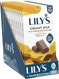 LILY'S Milk Chocolate Style No Sugar Added, Sweets Bars, 3 oz (12 Count)