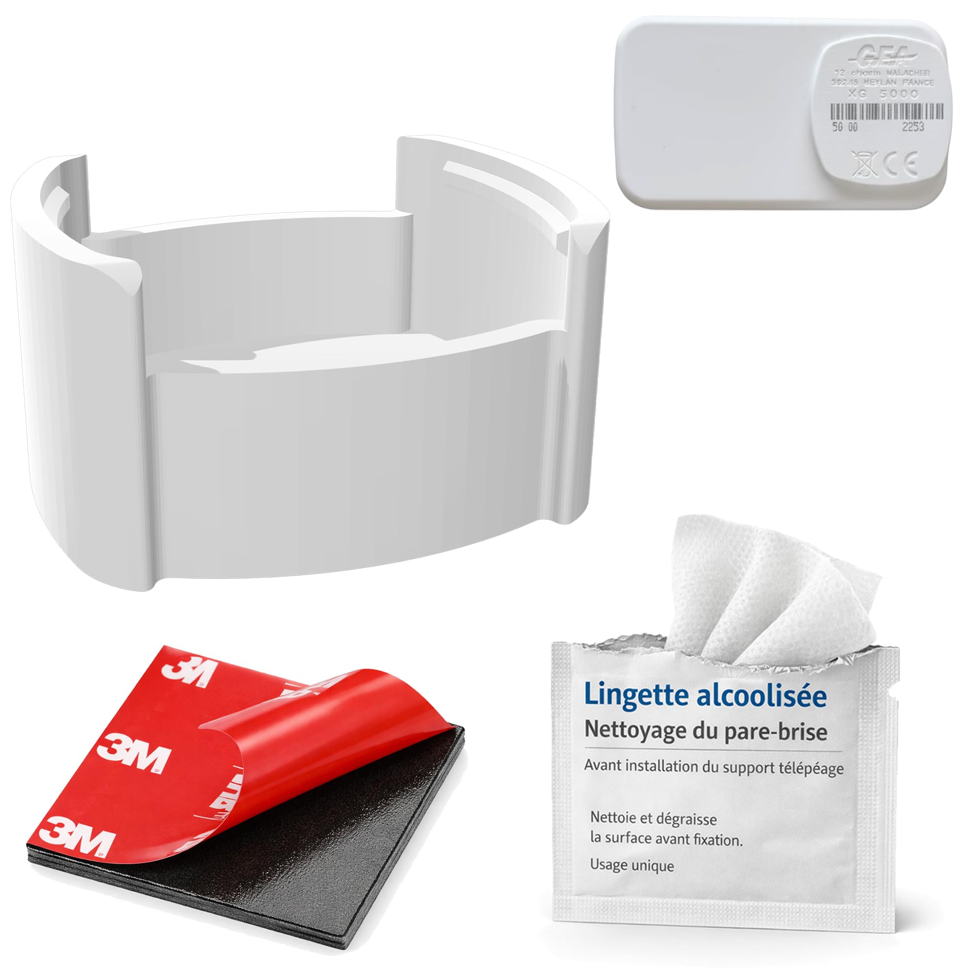 SUPPORT DE BADGE TÉLÉPÉAGE BIP PARE-BRISE UNIVERSELLE AUTOROUTE AUTO MOTO | REMPLACEMENT COMPATIBLE AVEC GEA XG 5000 SLIM ULYS | 1 FILM ADHÉSIF & LINGETTE NETTOYANTE OFFERTE (1 SUPPORT)