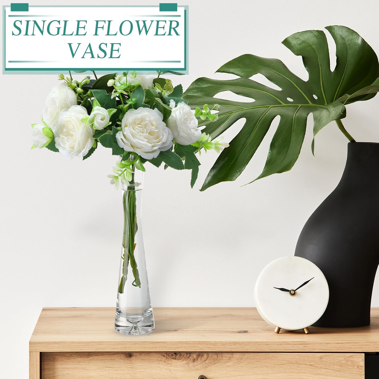 Lallisa 6 Pcs Glass Bud Vases for Centerpieces Maria Modern Clear Small Skinny Decorative Single Flower Bud Vase for Wedding Party Event Home Office Decoration(9.84 Inch,Transparent Color)