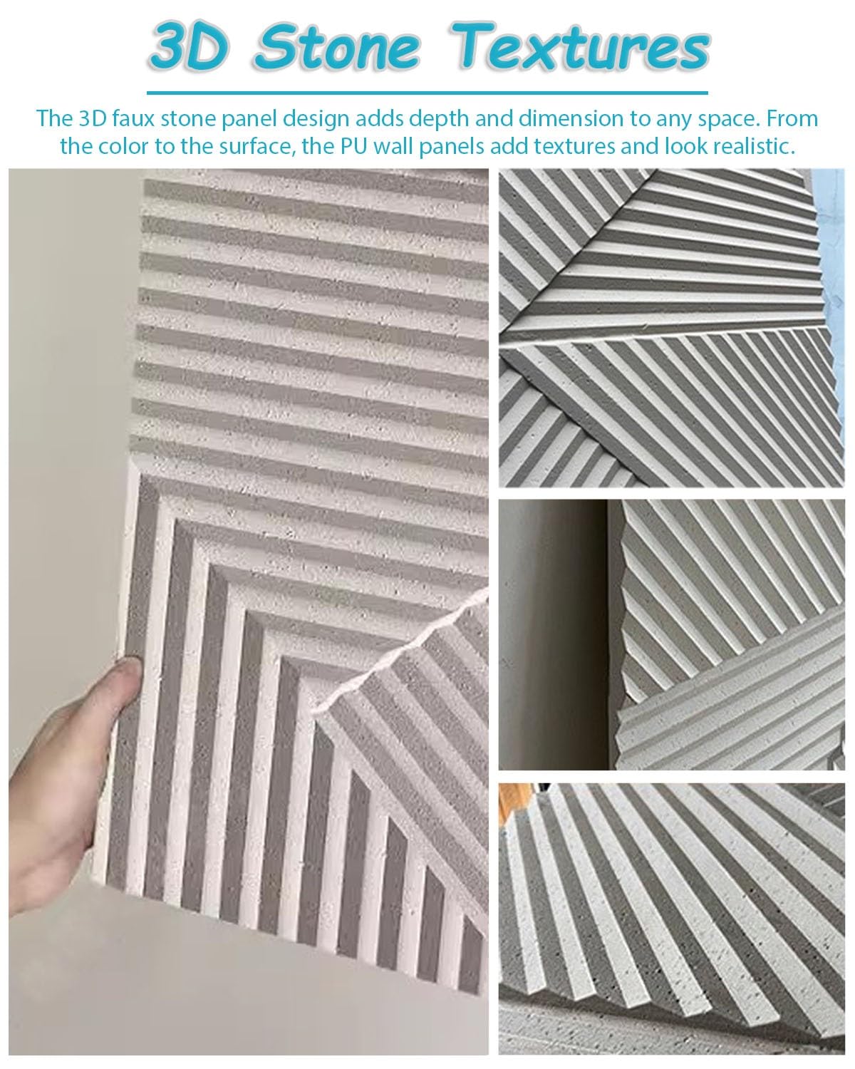 Vibeo Pannelli decorativi per pareti Pannelli Murali Effetto Pietra Naturale 3D, Pannelli Decorativi in ​​PU Impermeabili e Leggeri, Pannelli Decorativi per Pareti Interne(White,5 pcs)