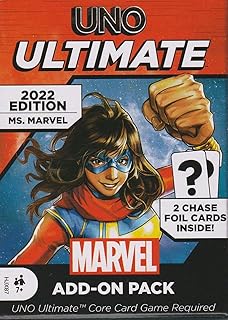 UNO Ultimate Marvel Card Game Add-On Pack with Ms. Marvel Character Deck & 2 Collectible Foil Cards