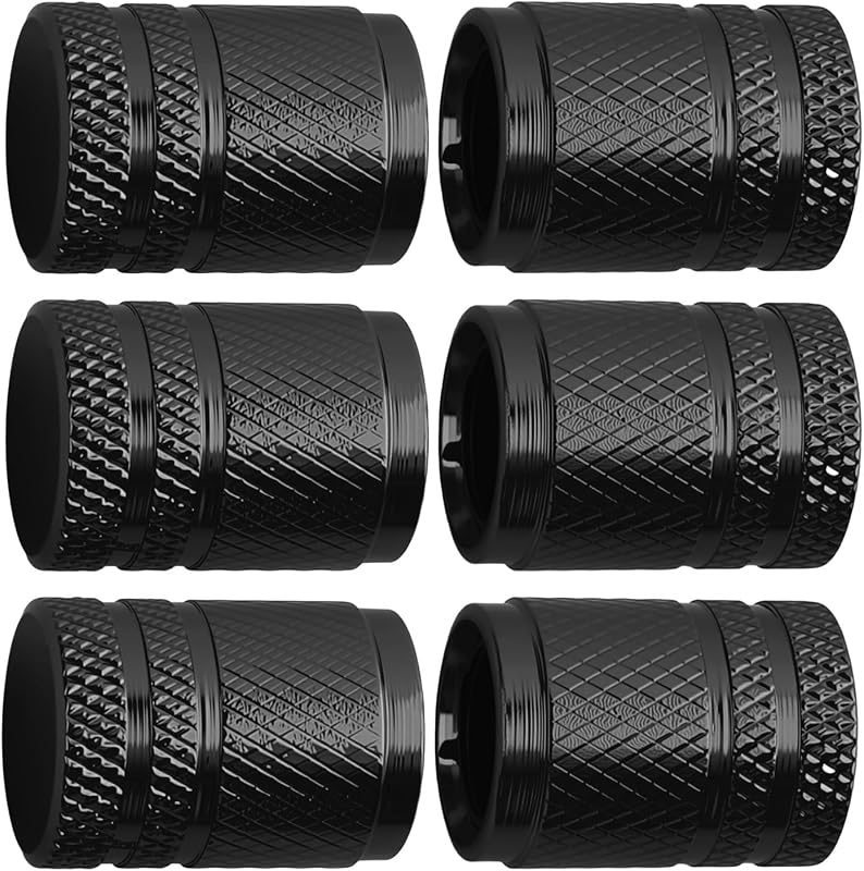 Tapas de vástago de válvula de neumático de auto mejoradas de 6 PIEZAS, tapas de válvula de neumático de auto de aleación de aluminio con revestimiento de plástico y textura antideslizante, tapas de neumáticos de auto a prueba de polvo Accesorios exteriores para automóviles (negro)