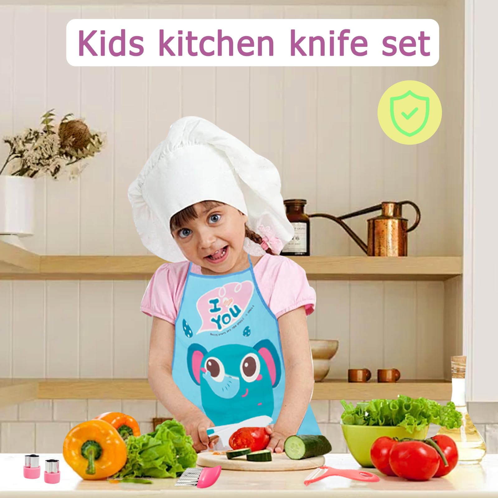 Juego de cuchillos de cortar para niños, 3 años, Montessori, juego de cocina para niños, con forma de cuchillo de fruta, tabla de cortar, delantal