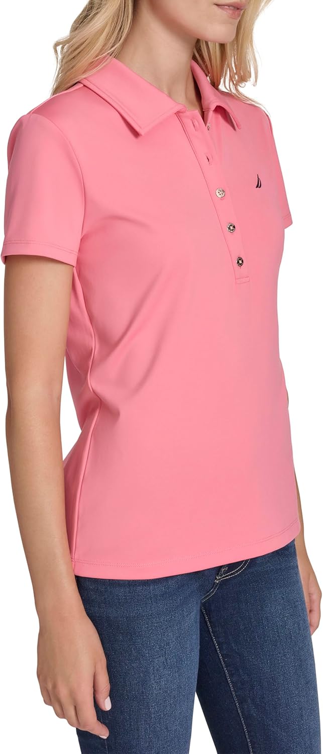 Nautica Womens Short Sleeve Collared Cotton Interlock Soft Touch Polo - Image 3