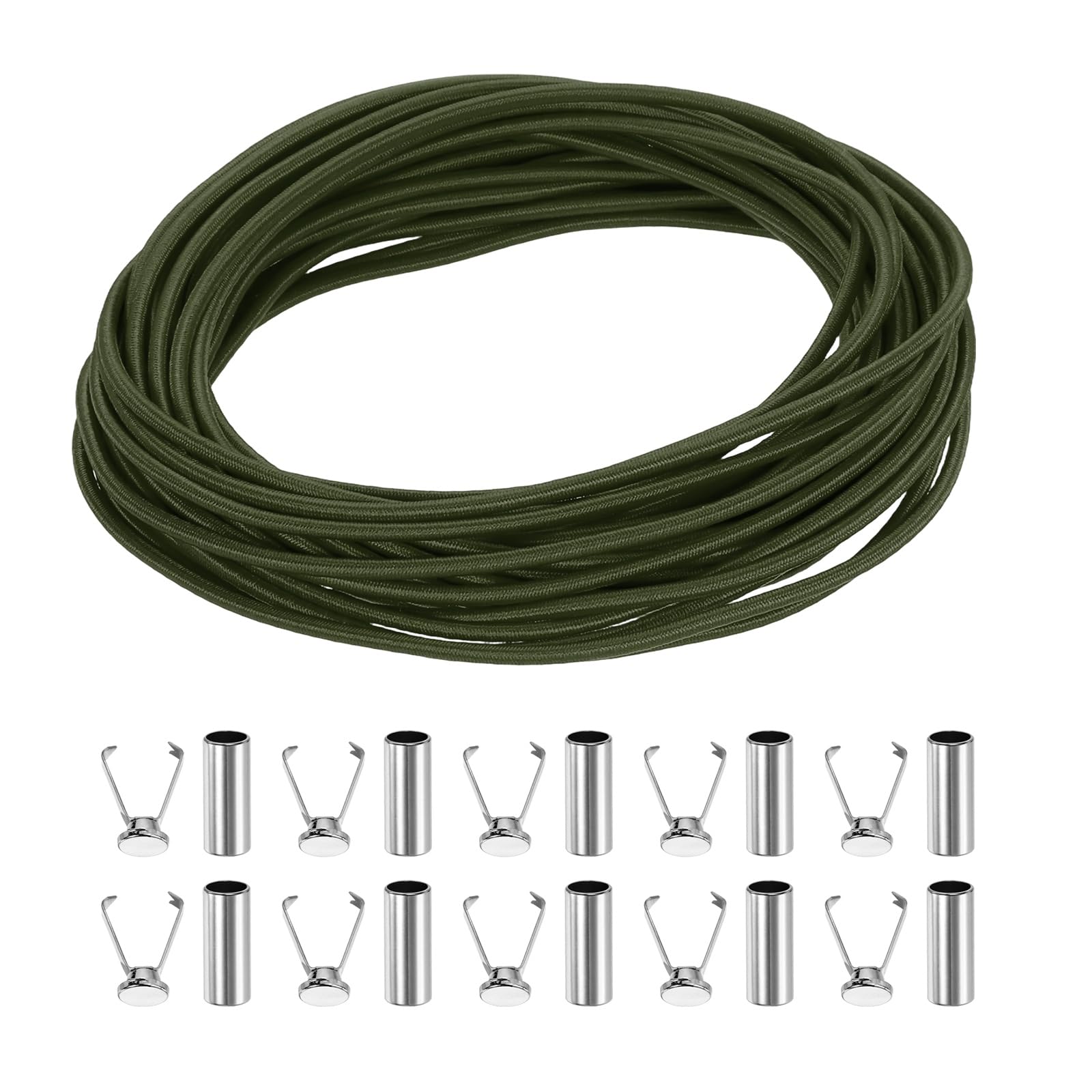 sourcing map Elastic Band Cord, 1/8 Inch x 98 ft Colored Round Elastic String with Cord End Caps, Polyester Stretch Beading Elastic Cord for Drawstring, Bracelets, Sewing, Notebook, Olive Green