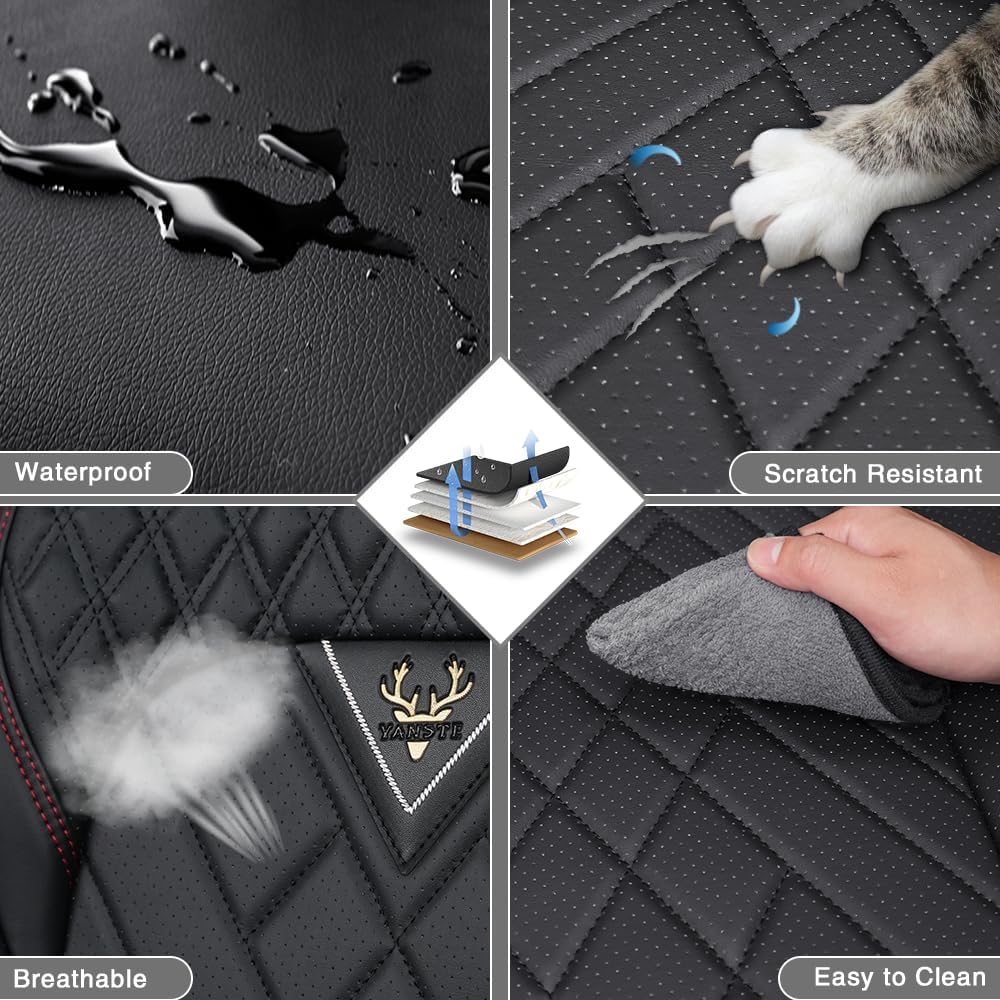 Fit for Kia Optima Seat Covers 2001-2020, Nappa Leather, 360° Full Protection, Thick Padding & Memory Foam, Waterproof & Stain-Resistant Car Seat Cover (Front Set,Black&Red)