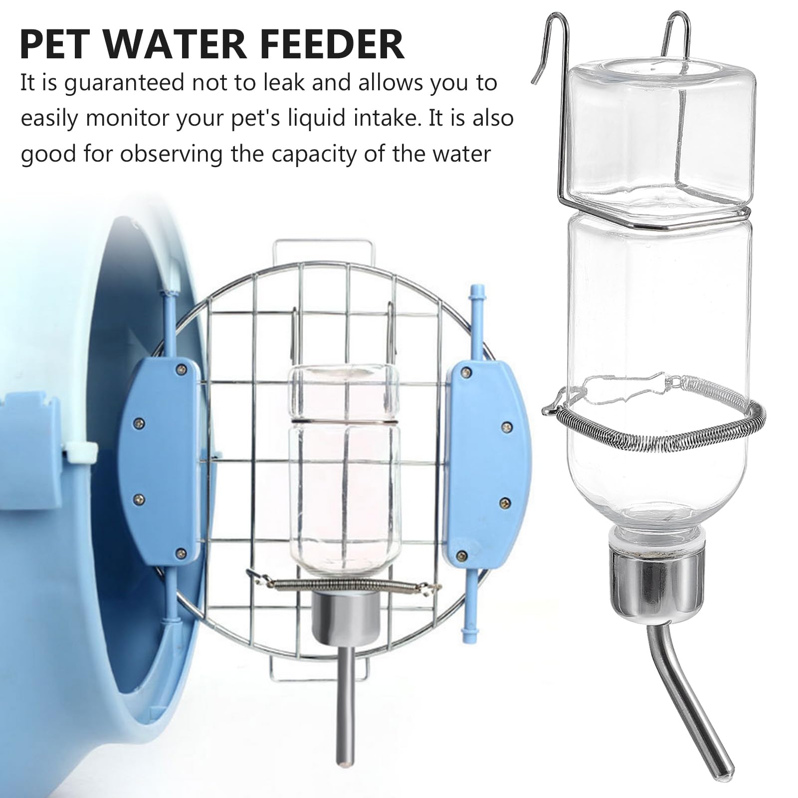 2 Pcs 350ml Guinea Pig Water Bottle No Drip Plastic Automatic Rabbit Water Feeder Hanging Fountains Pet Drinking Bottle with Hooks Springs for Amall Animals Transparent