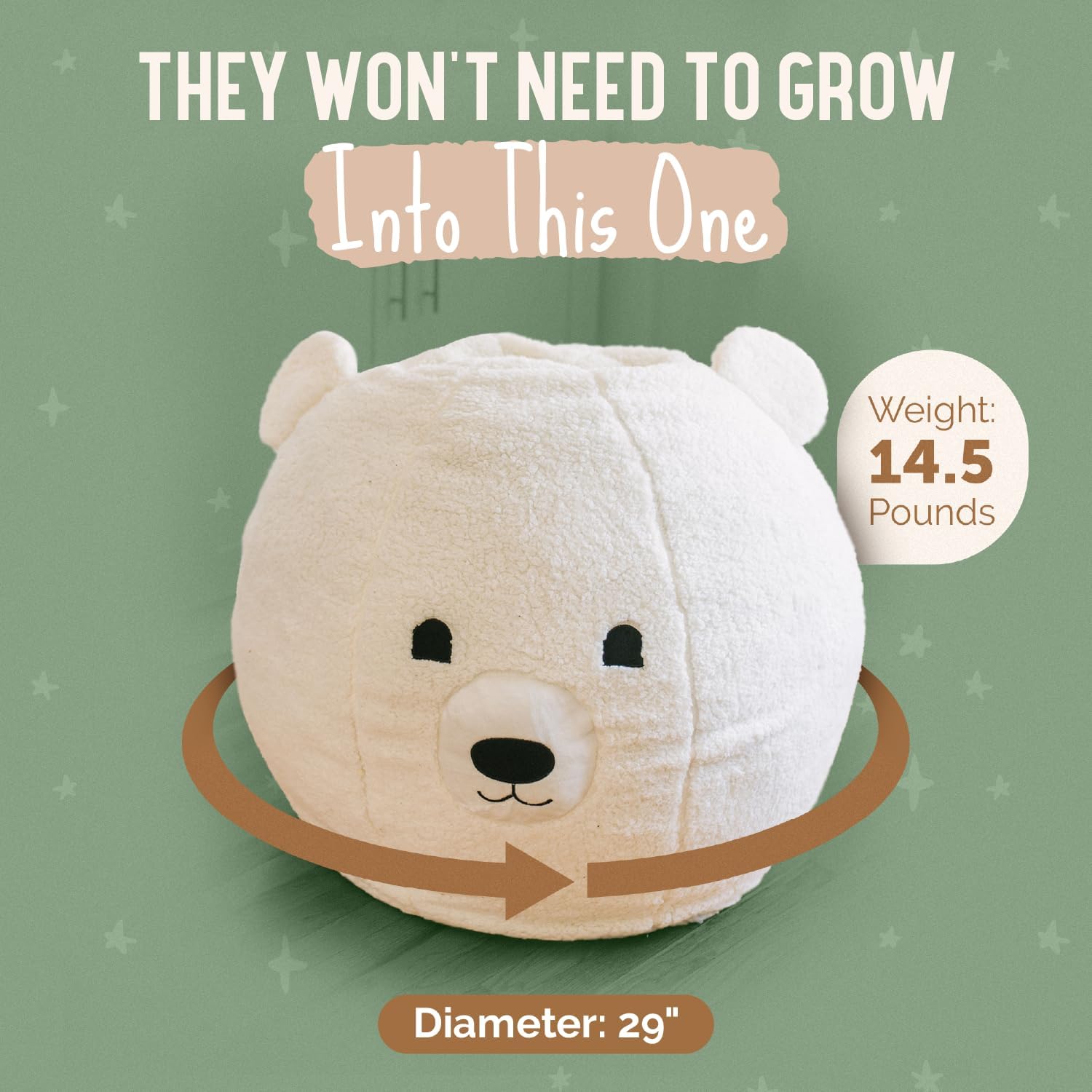 Kids Bean Bag Chair - Soft Sherpa and Memory Foam Stuffed Animal Beanbag Seat for Boys and Girls - Cozy Polar Bear Reading Nook - Comfortable Lounger, Bedroom Furniture, or Playroom Addition