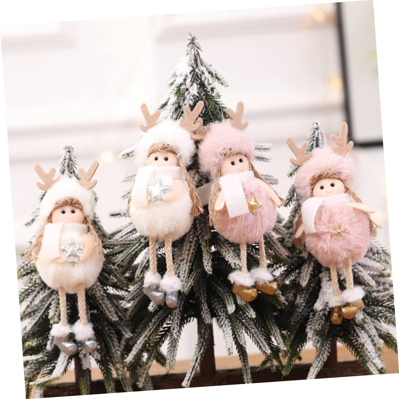 4 Piezas Conjunto de Adornos de Peluche Angelicales para Árbol de Navidad Colgantes y Decoraciones Navideñas Encantadoras para Hogar y Fiesta