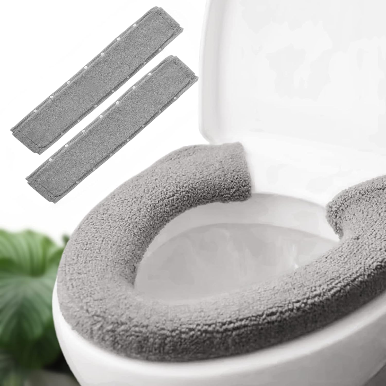 2pcs Toilet-seat Cushion Warmer Cover Toilet seat Cover Pads Plush Warm Thick Bathroom Warmer 2pcs Gray