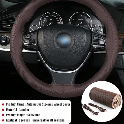 Miniatura 6 de 1 funda para volante de automóvil, 14.9 pulgadas de microfibra sintética cosida a mano, antideslizante, transpirable, protector de volante de