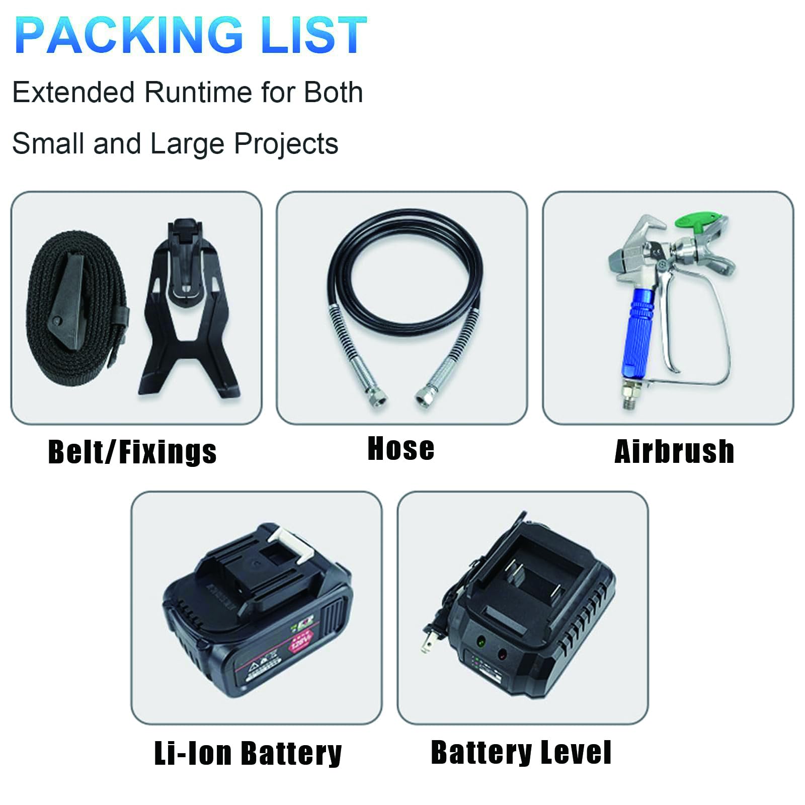 Pistola De Pintura A Alta Presión 500W, Máquina De Pulverización Airless Inalámbrica con Batería De Litio 21V, 1,1L/Min, 6 Velocidades Ajustables, Tolva 1,2L, Presión Máx 15MPa