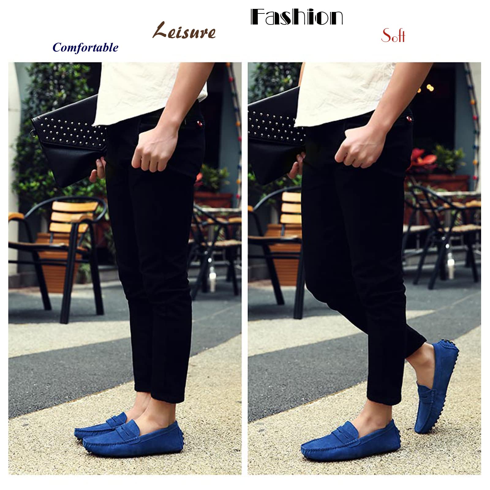 LZQpearl Hommes Chaussons Mocassins, Chaussures Plates pour Hommes en Cuir Suédé, Penny Loafers Décontractés à Enfiler sur Le Pont du Bateau pour Adultes Et Adolescents Unisexes