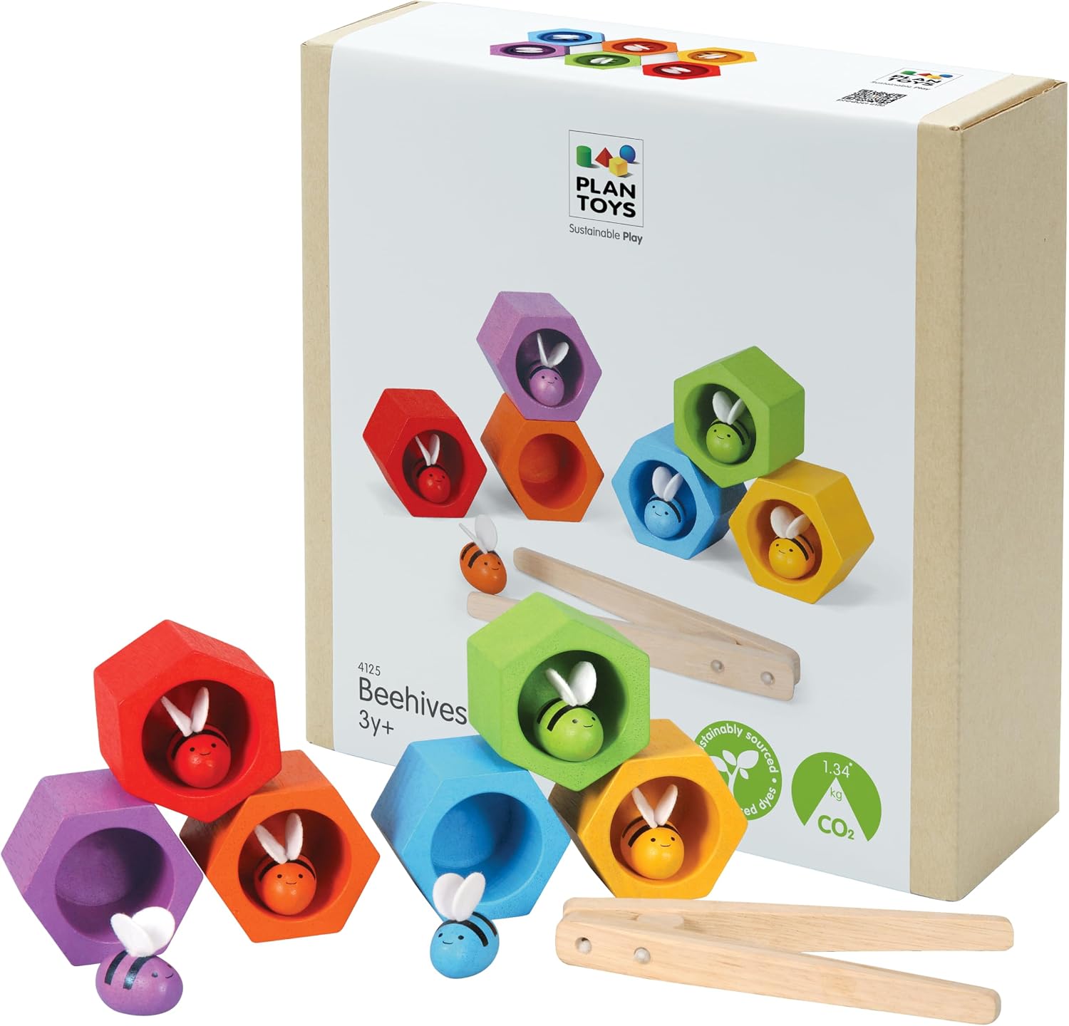 PlanToys® Wooden Beehive Color Sorting Toy for Toddlers, Ages 3+ Montessori