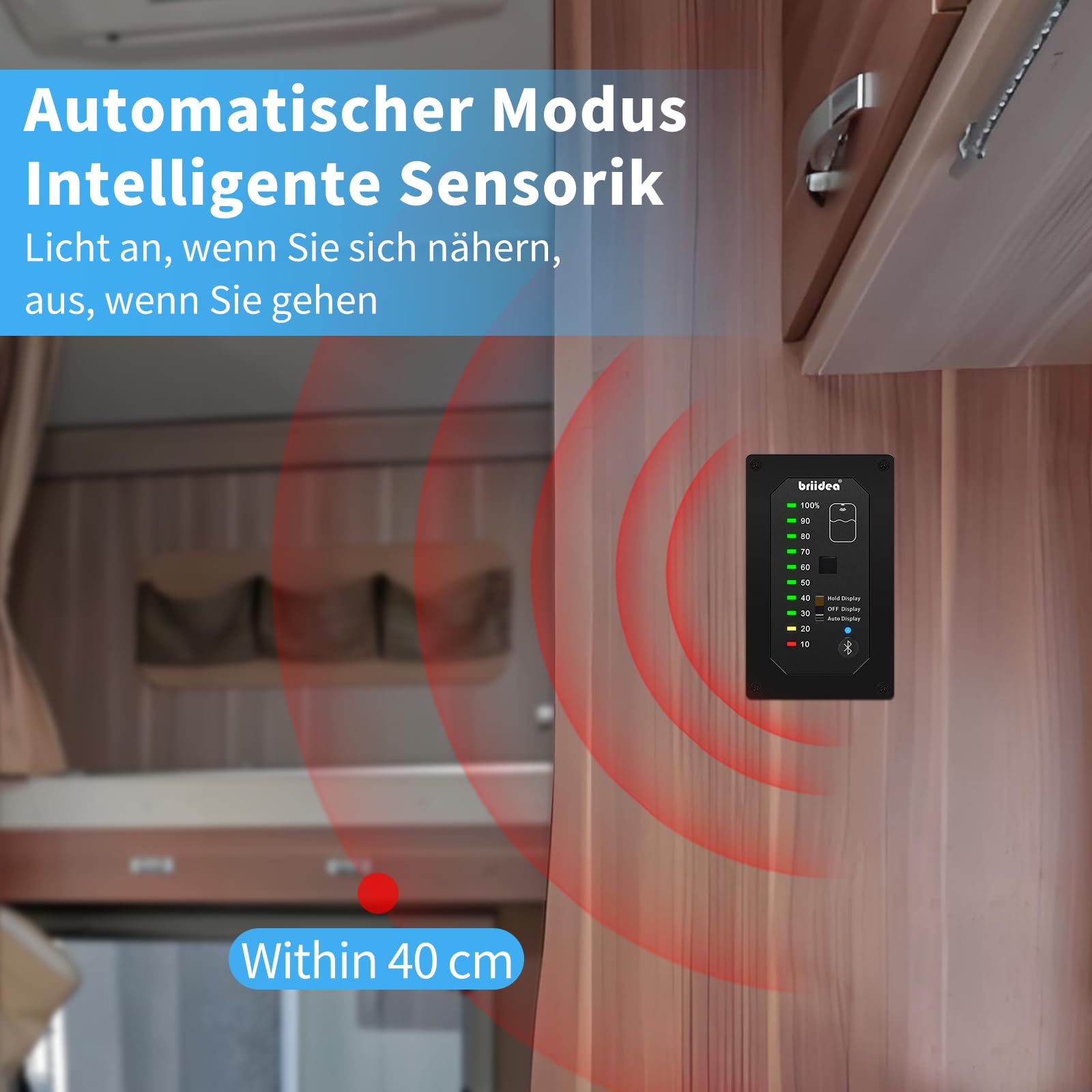 briidea Bluetooth Füllstandsanzeige Wassertank für Wohnmobil mit App & LED-Anzeige, Präzise Messung, Auto-Sense-Funktion, Sicherstellung der Wasserversorgung für Wohnmobile, Boote, Wohnwagen, HRWL