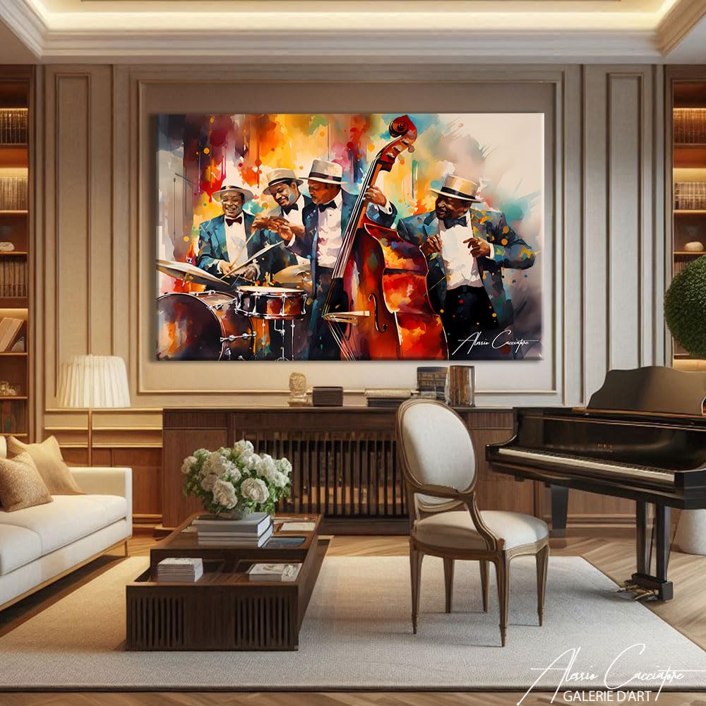 Stampa Musicista Jazz Stampa su Tela Musica Quadro Africano Decorazione Della Parete Soggiorno Tela Xxl Decorazione Camera Adulto Moderna Cornice Decorazione Della Parete Africa (120x80cm)