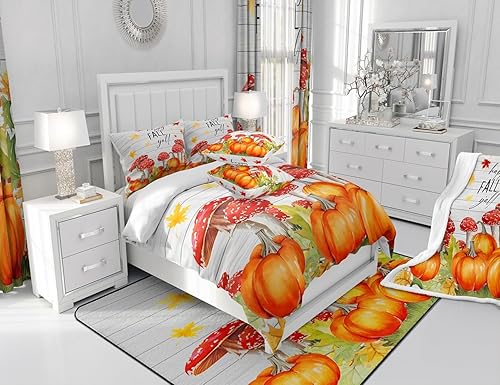 Miniatura 5 de Manfei Manta de otoño con diseño de hongos y calabaza, hojas de arce para sofá, manta de cama de tablones de madera gris para decoración de