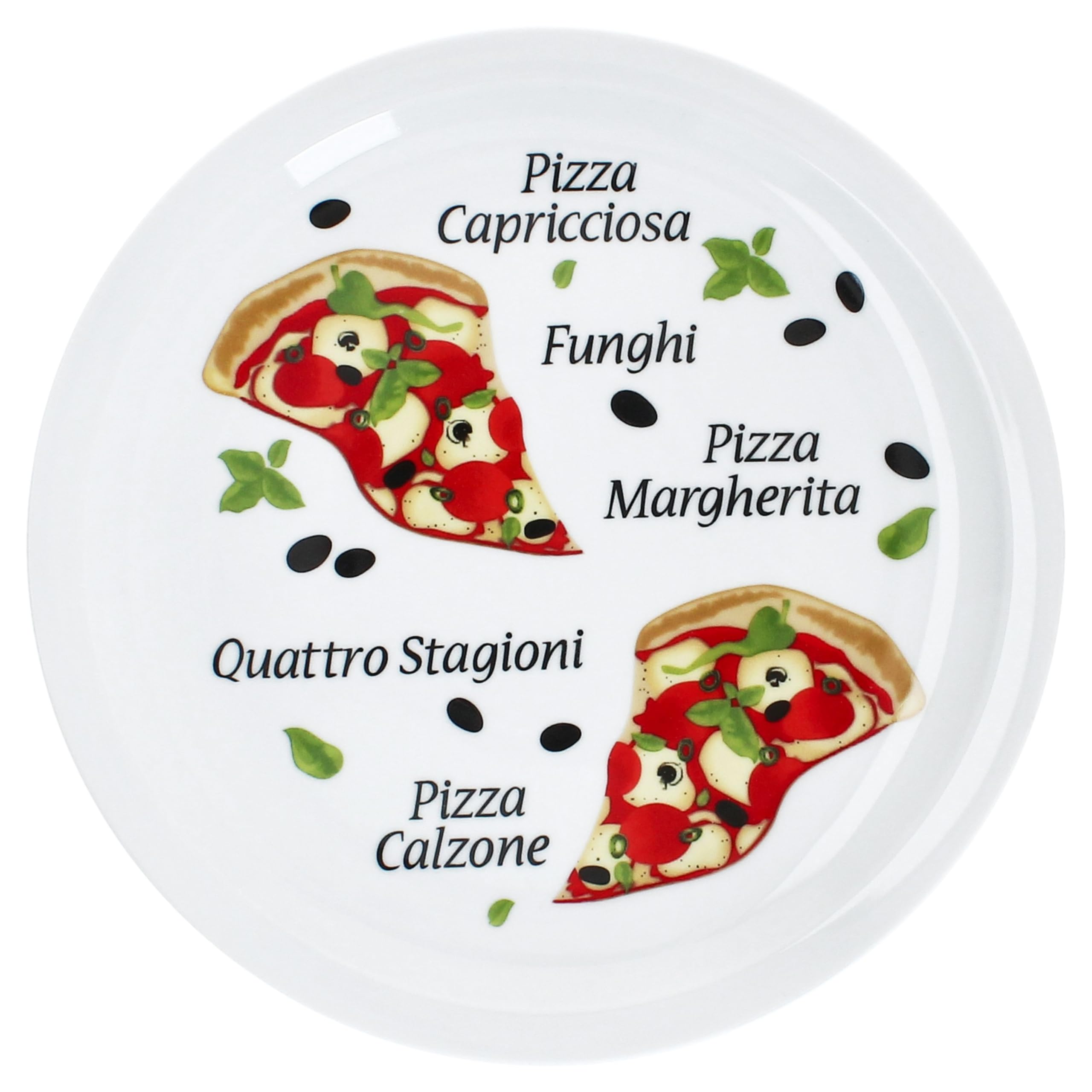 MamboCat - Set di 6 piatti per pizza Variazione I Ø 30,5 cm I per 6 persone I grandi piatti per pizza in porcellana con decorazione e scritta per pizza o per servire I Piatto da portata XL, piatto da