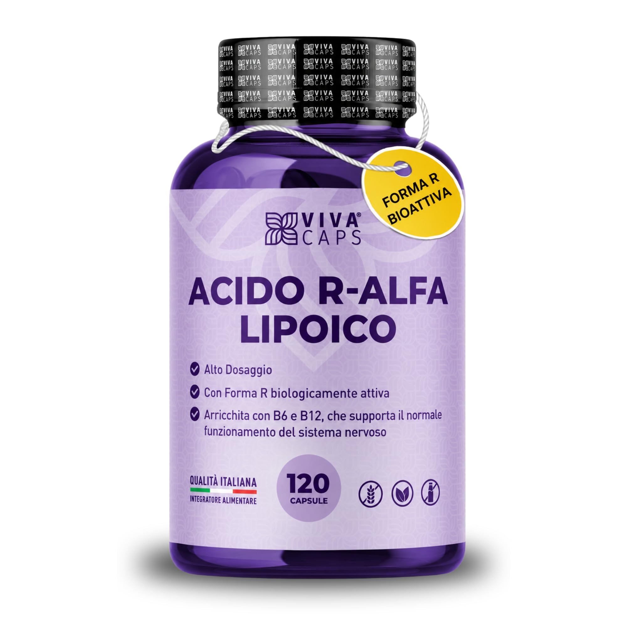 Acido r alfa lipoico alto dosaggio 650mg 120 cps 1 al giorno per 4 mesi, acido alfa lipoico con vitamina b6 e vitamina b12 - Made in Italy