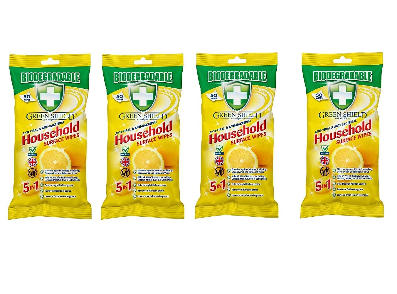 Greenshield Anti Bacterial Wipes 50's Pack of 4
