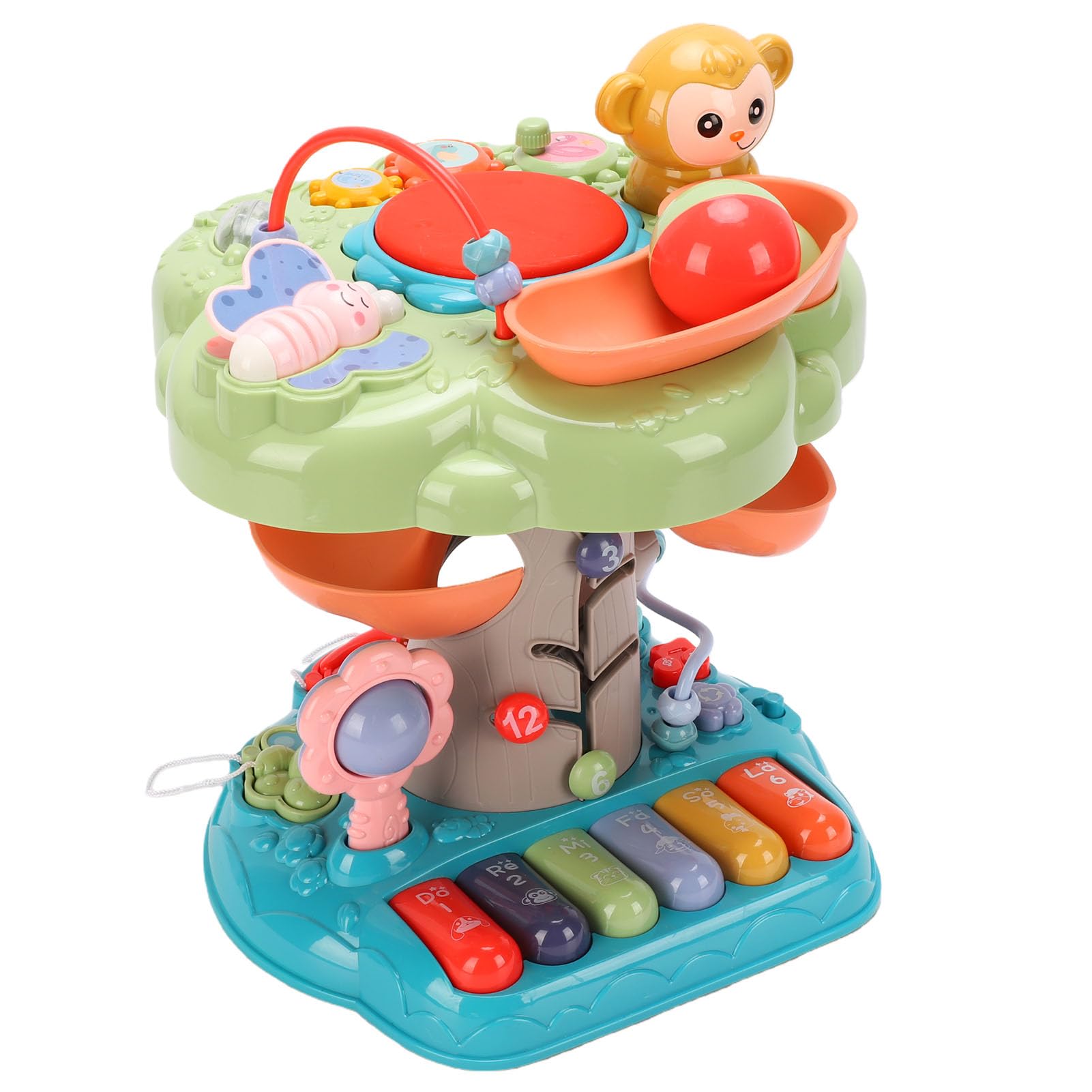 Bewinner Musikalisches Baumhaus für Kleinkinder, Pädagogisches Lernspielzeug mit Lichtgeräuschen, Handtrommel, Perlen, Zahnräder, Aktivitätsspielzeug für die Sensorische Entwicklung des Babys für und