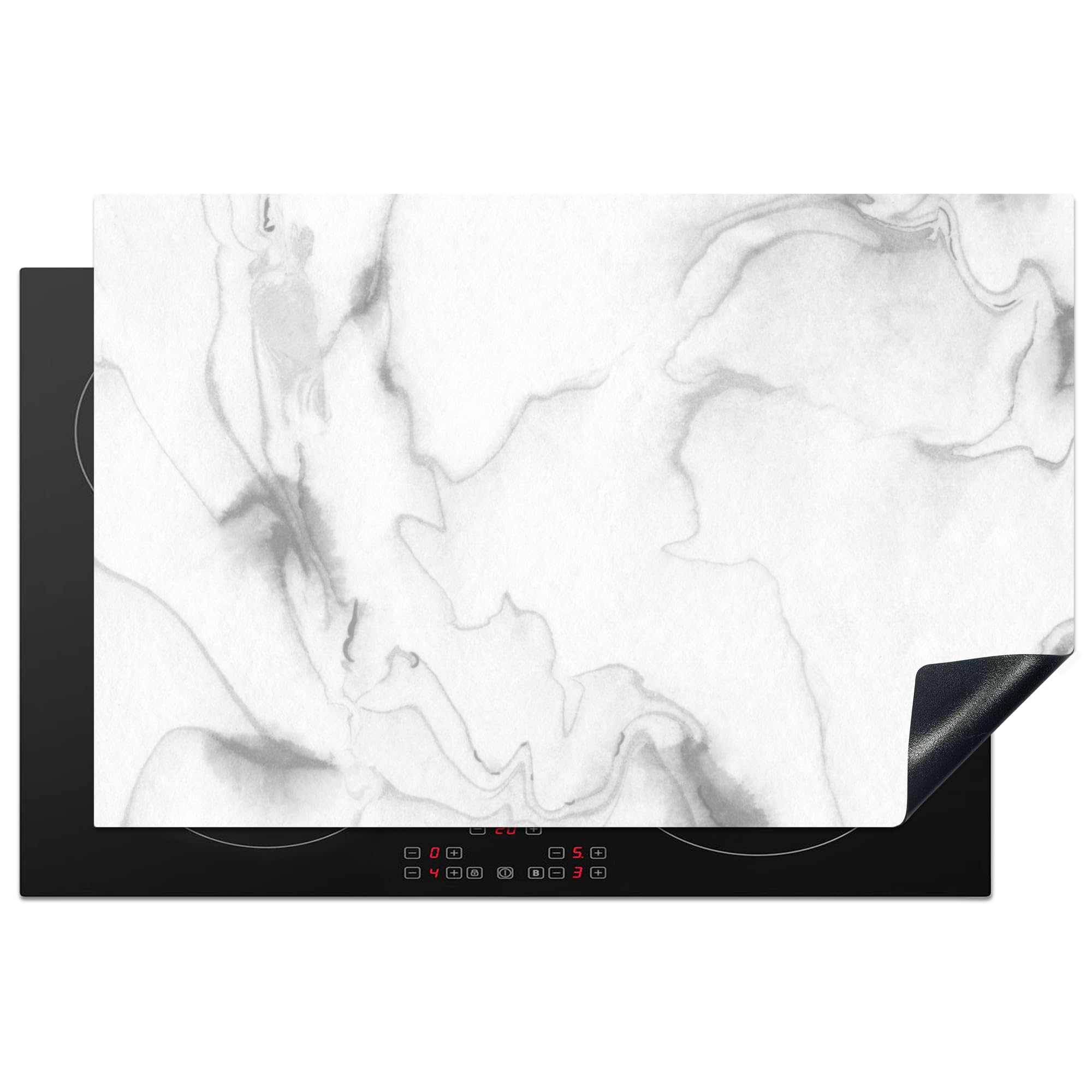 KitchenYeah© Induction Hob Cover Protector Mat 20.5"x31.5" / 80.2x52.2 cm Kitchen Universal Ceramic Covers for Electric Cookers Vinyl Marble - Grey - White - Abstract - Marble Look — image 1